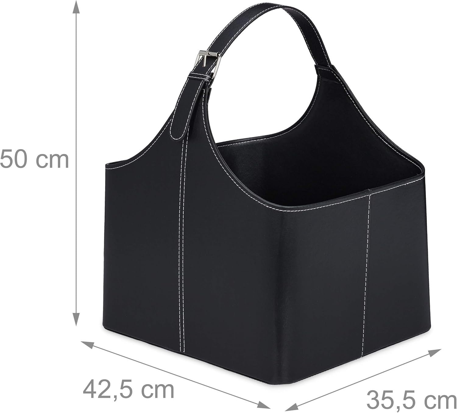 Firewood Storage Basket with Handle, Leather Look Log Bin, Indoor Use