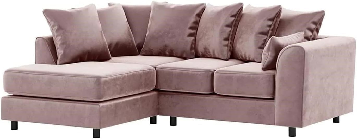 Pink L-Shaped 3+2 Seater Corner Sofa - Plush Fabric Modular Couch (Left Hand)