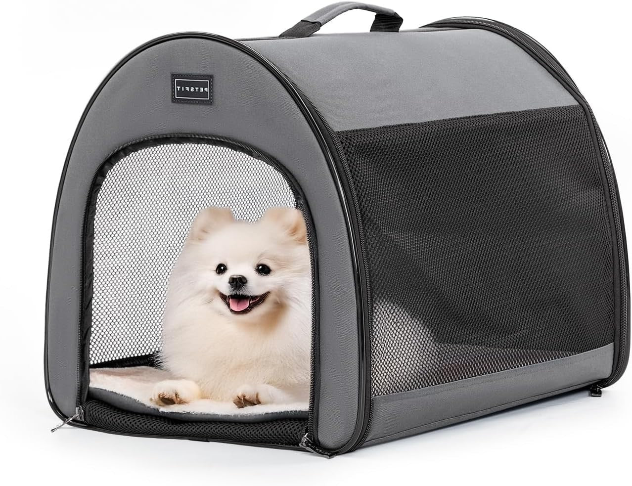 Soft Dog Crate 48x42x41cm Portable Travel Carrier Cat Kennel with Cushion Grey