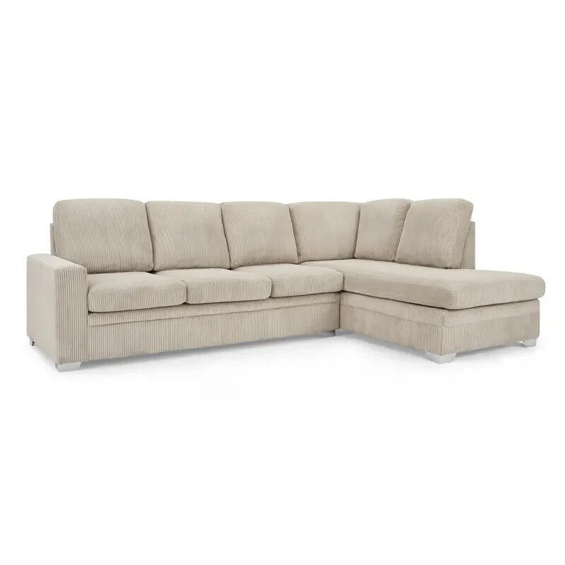 Right Hand Corner Sofa with Chaise Mocha Jumbo Cord 4 Seater UK Lounge