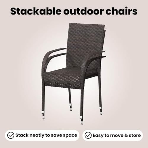 Stackable Rattan Garden Chairs Set of 2 Outdoor Patio Dining Seats