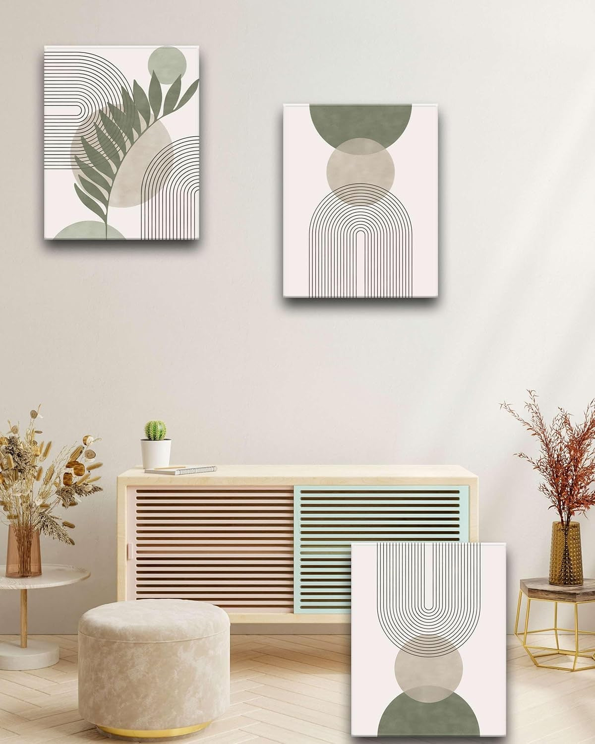 Sage Green Boho Framed Wall Art Set of 3 30x40cm
