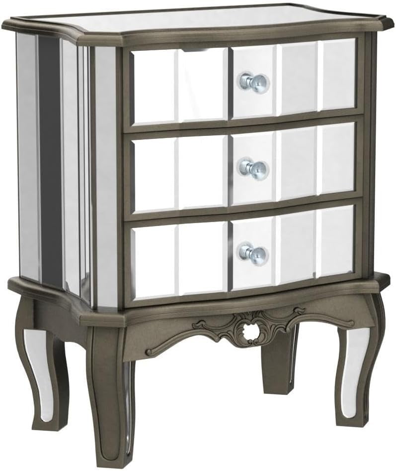 Set of 2 Mirrored Bedside Tables with 3 Drawers | Luxury Silver Nightstands