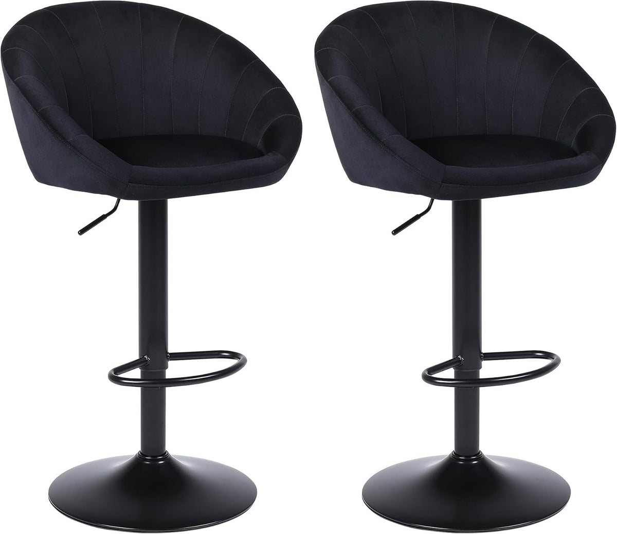 Adjustable Velvet Bar Stools Set of 4 | Black Swivel Kitchen Counter Chairs