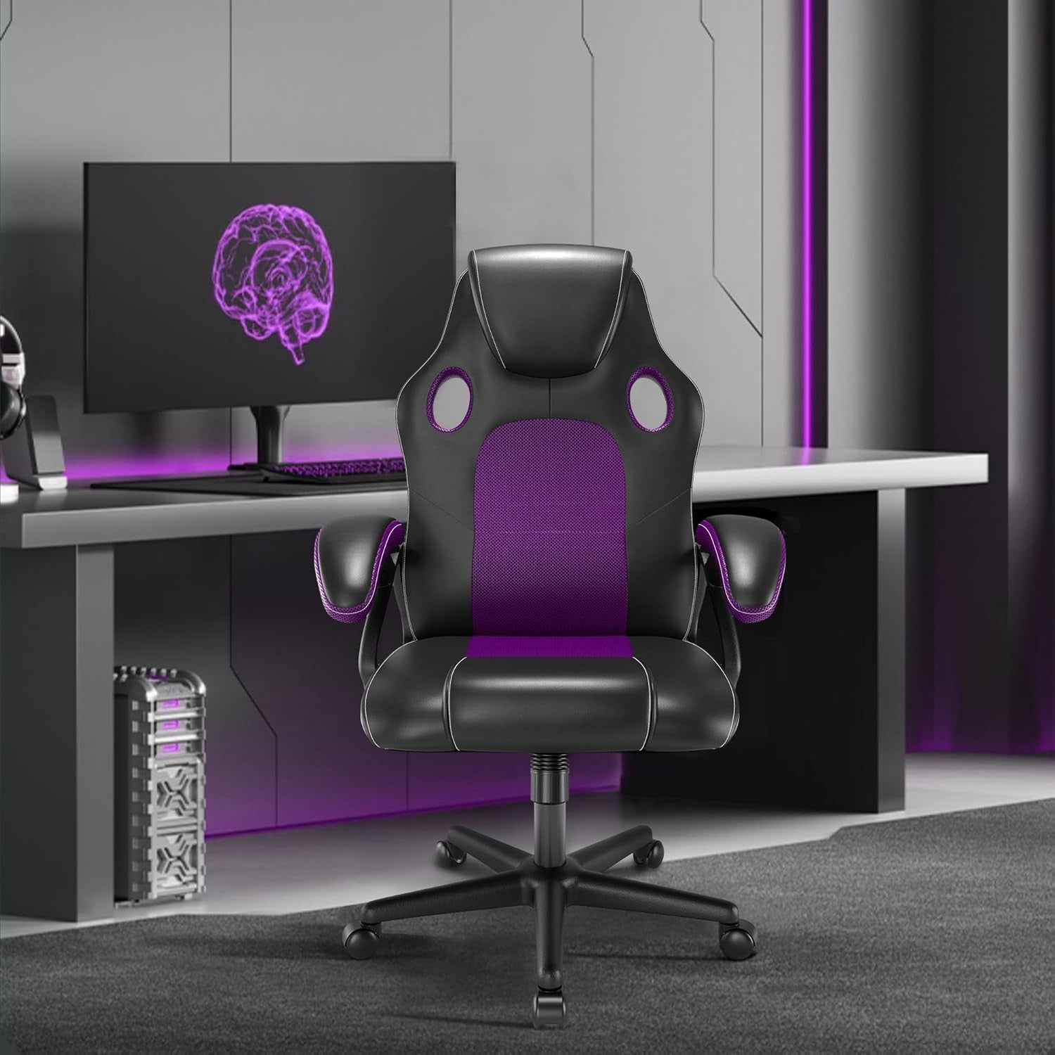 Ergonomic Office Gaming Chair High Back Mesh Lumbar Faux Leather
