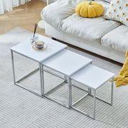 White Nesting Coffee Table Set 3-Piece End Side Nightstand Space Saving