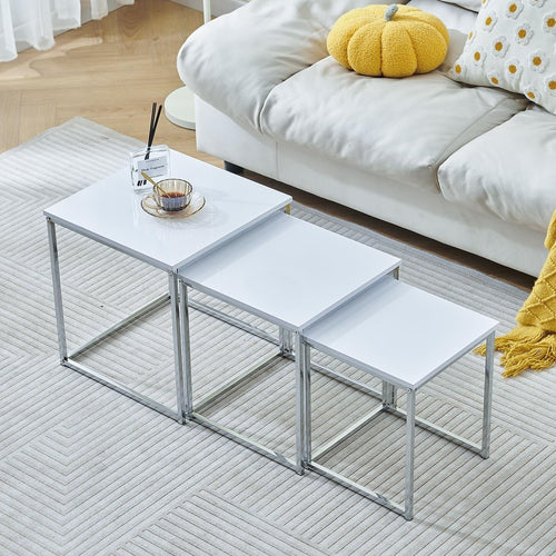 White Nesting Coffee Table Set 3-Piece End Side Nightstand Space Saving