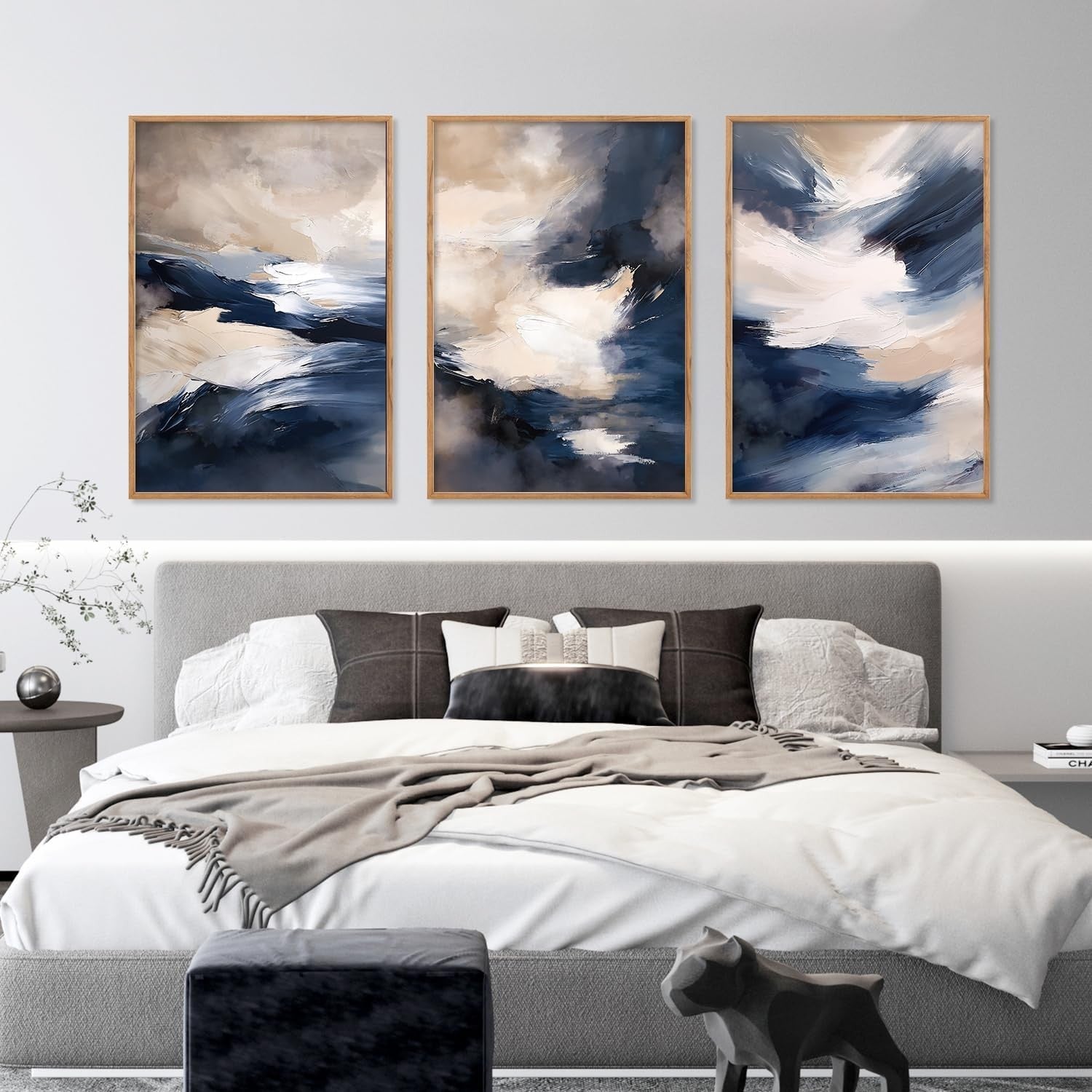 3 Panel Blue Abstract Canvas Wall Art 30x40cm Framed Set