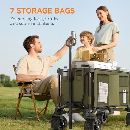 Folding Garden Trolley Wagon 100kg Heavy Duty Utility Cart Wheels Green