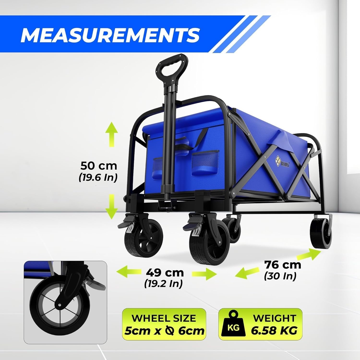 Blue 100kg Heavy Duty Folding Festival Trolley Camping Beach Utility Wagon Cart