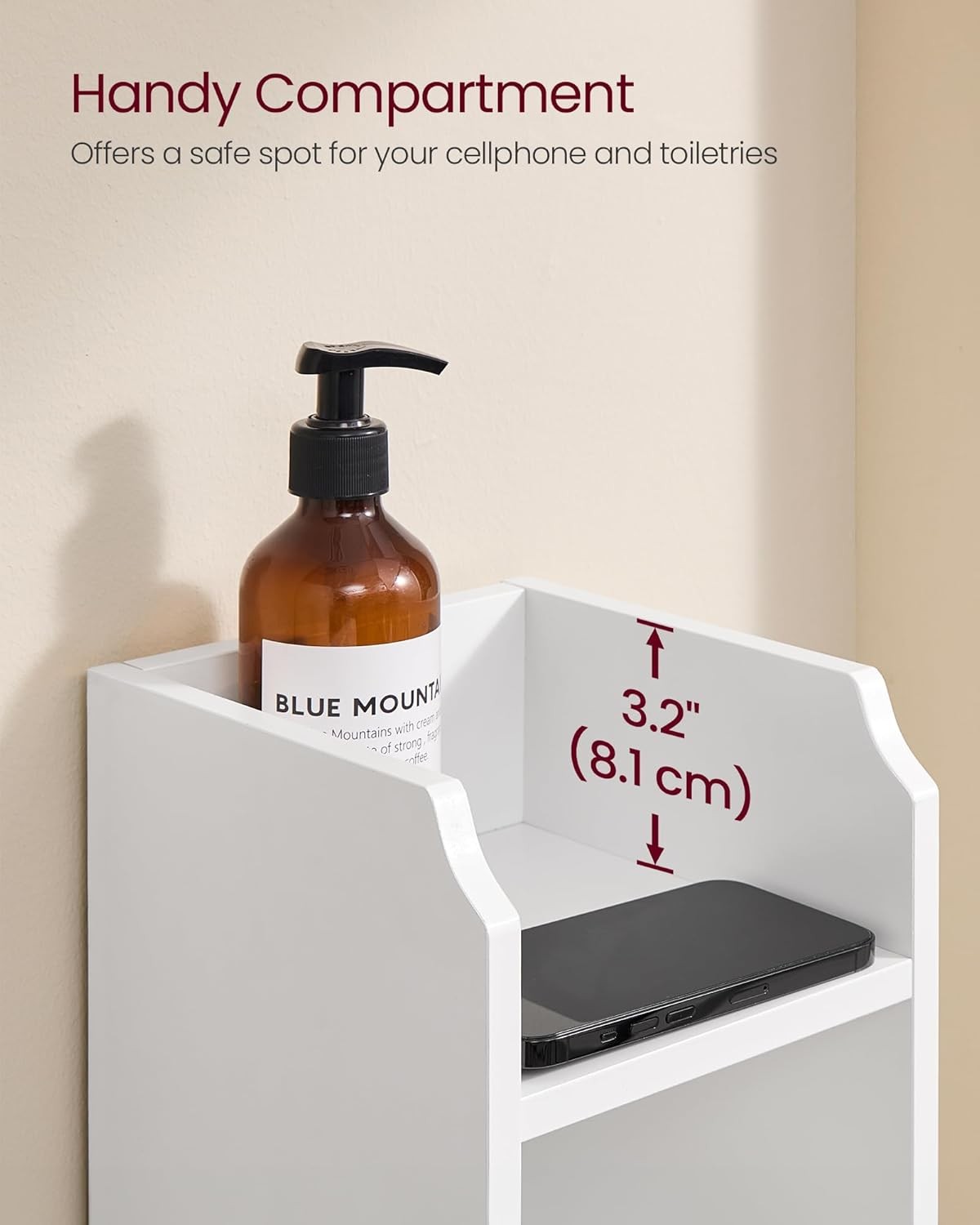 Slim White Bathroom Storage Cabinet with Door, Adjustable Shelf & Narrow Design