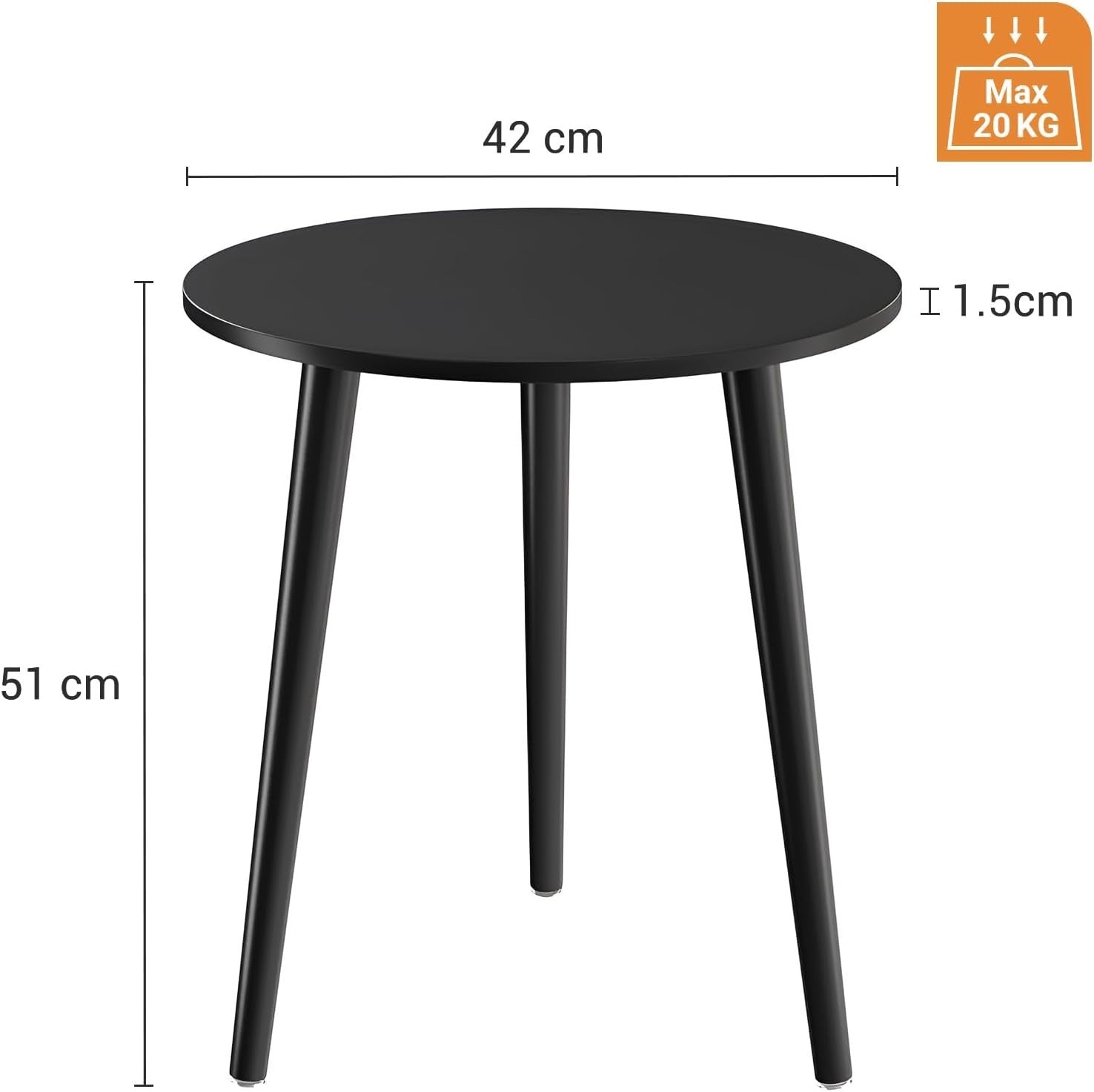 Small Round Side Table with Sturdy Iron Legs, 42x42x51cm, Multi-Use