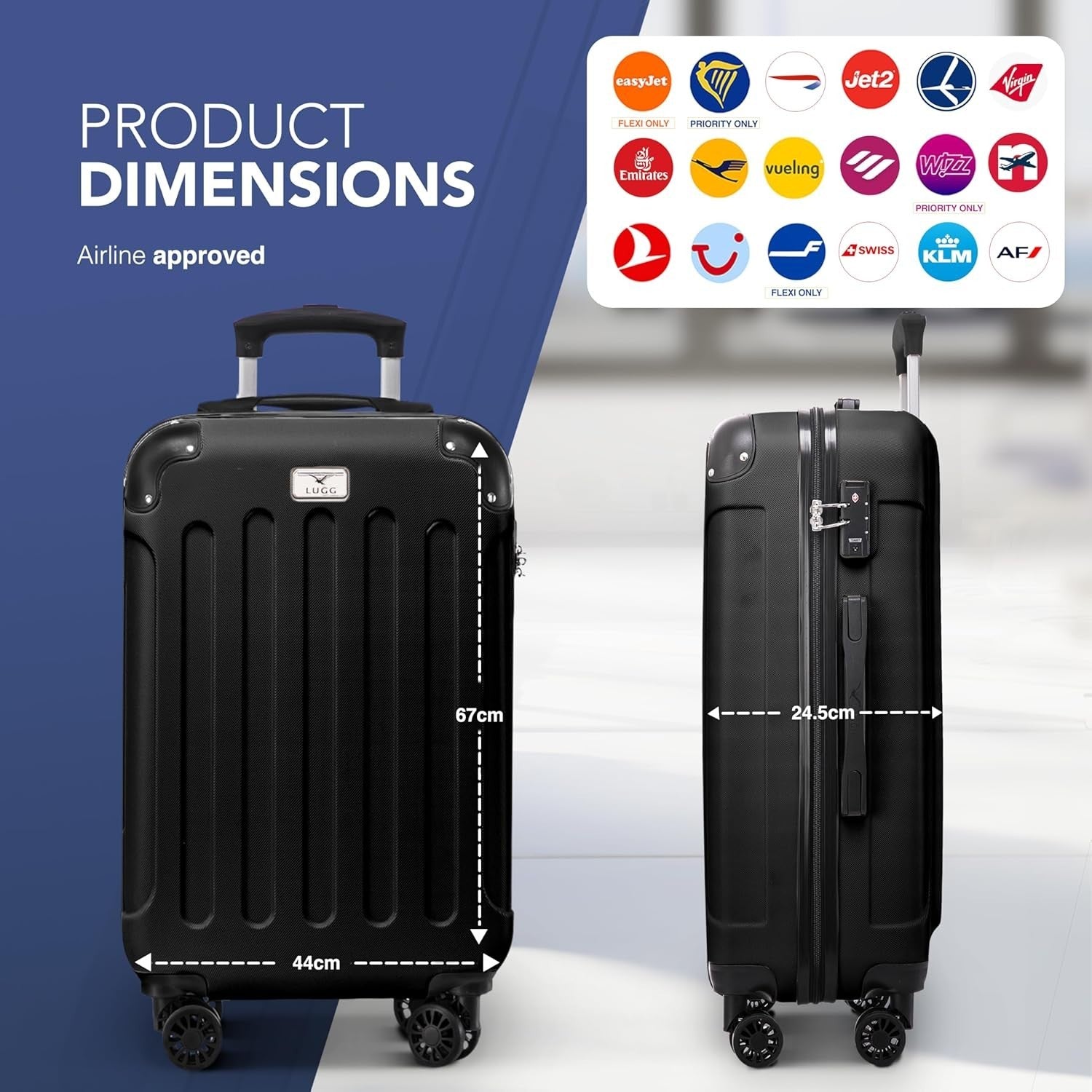 24” Hard Shell Suitcase Lightweight ABS 4 Wheel Travel Case TSA Lock