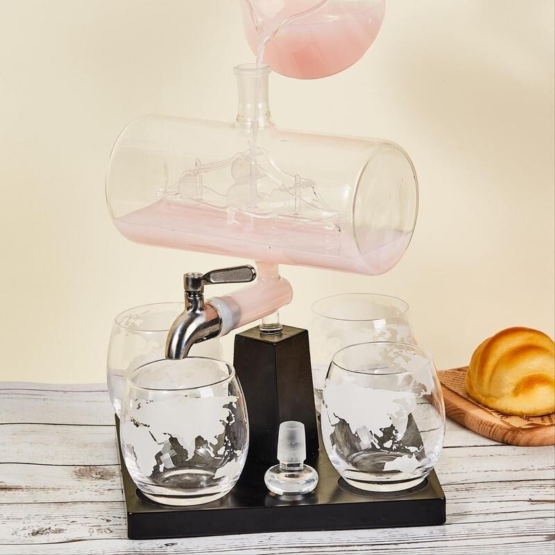Luxury Globe Whiskey Decanter Set w/ Tap & 4 Glasses Bar Gift Home Party