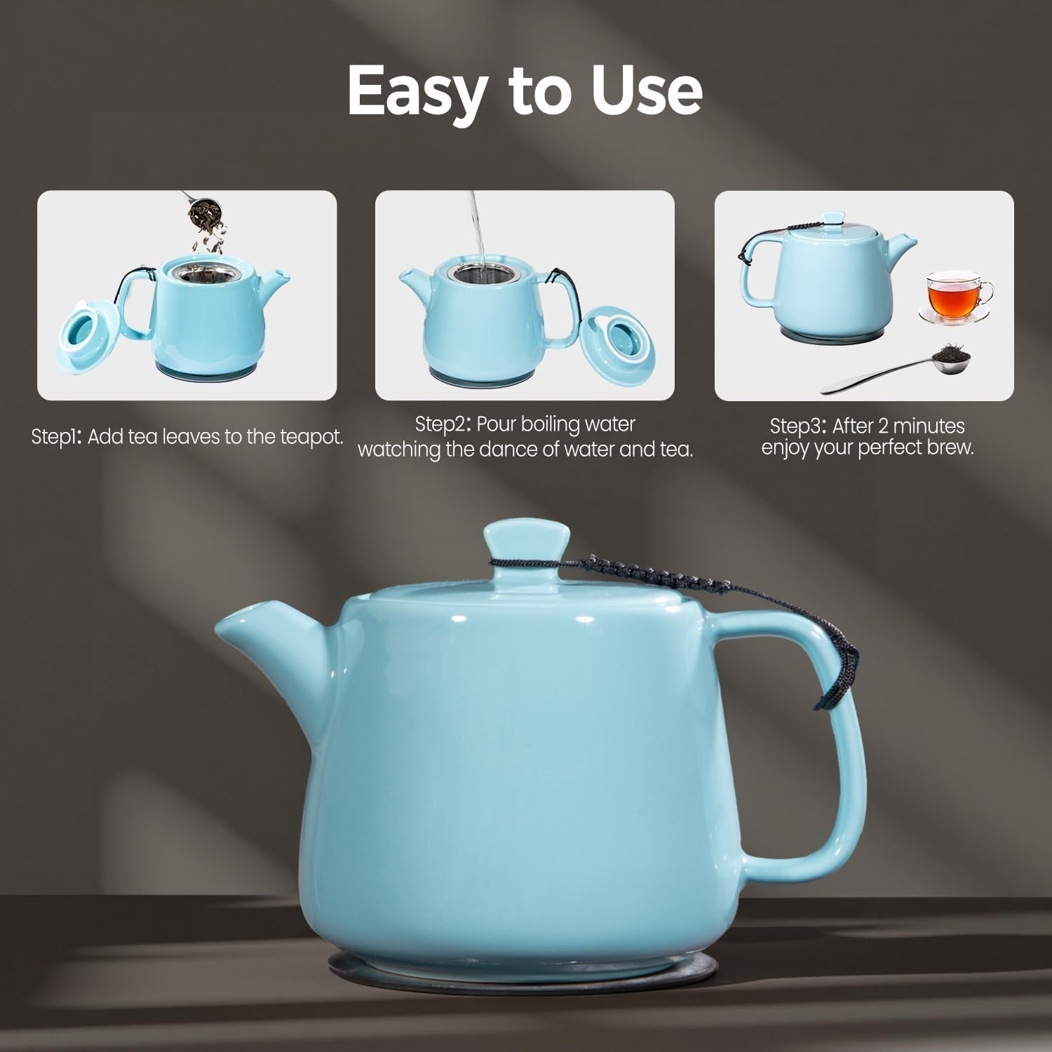 600ml Porcelain Teapot Set with Infuser Spoon & Coaster Turquoise
