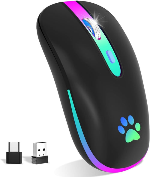 Rechargeable Bluetooth Wireless Mouse 1600 DPI RGB USB Laptop PC