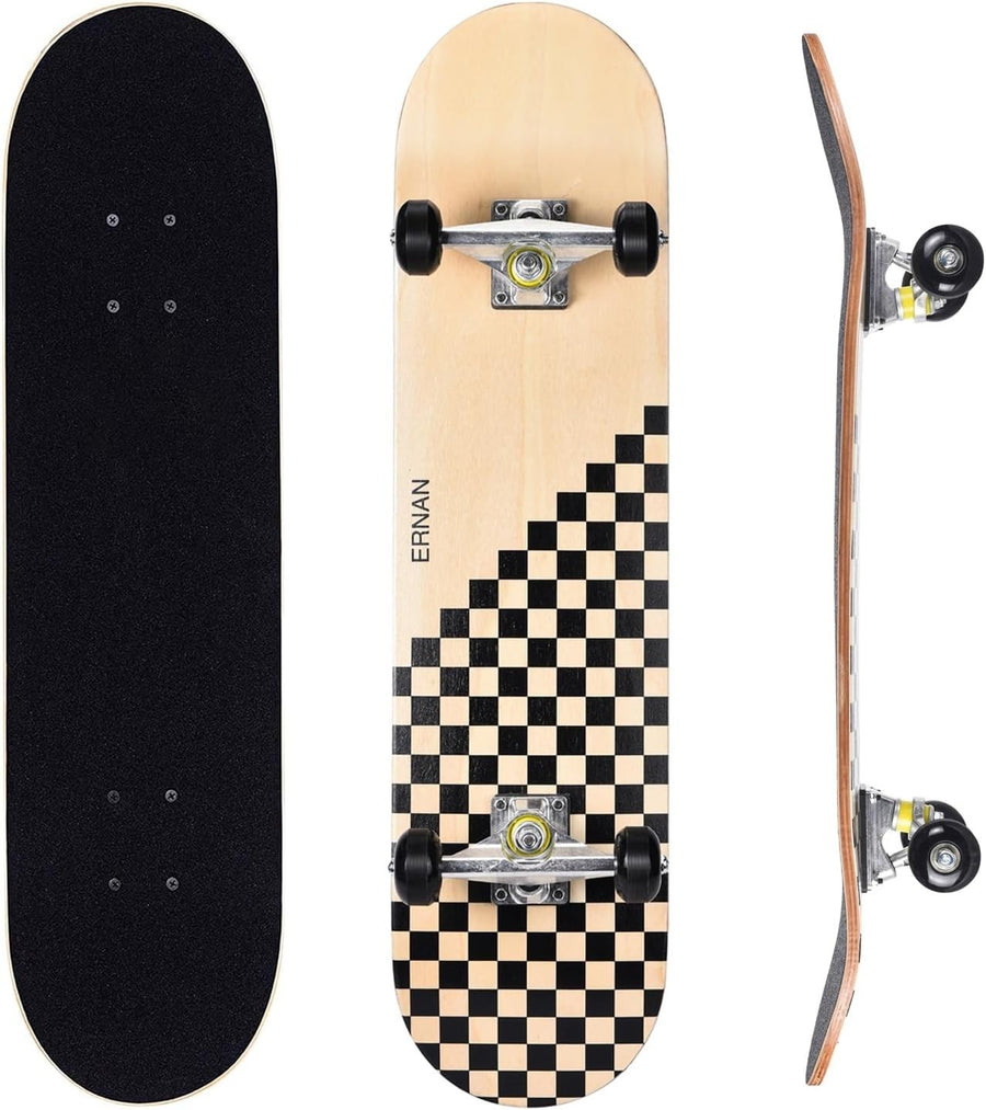 31" Maple Double Kick Skateboard Beginners Kids Teens Adults w/ T-Tool