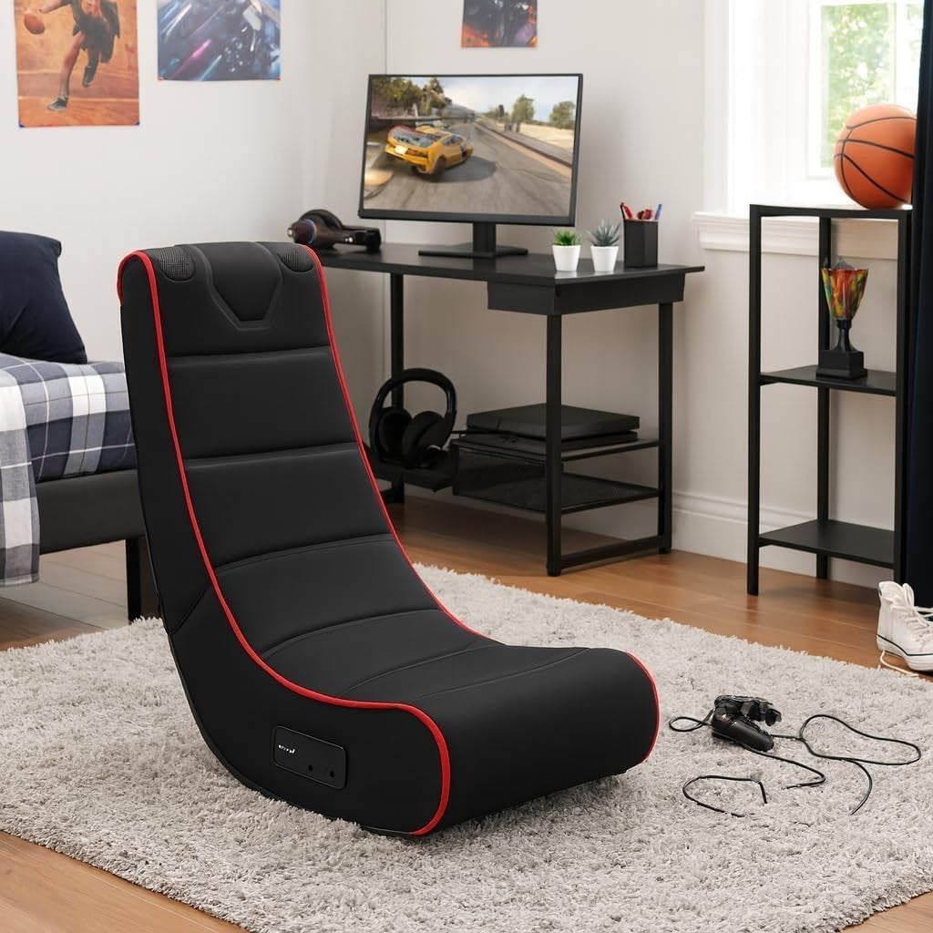 Bluetooth Gaming Floor Rocker Chair w/ Speakers Foldable Black