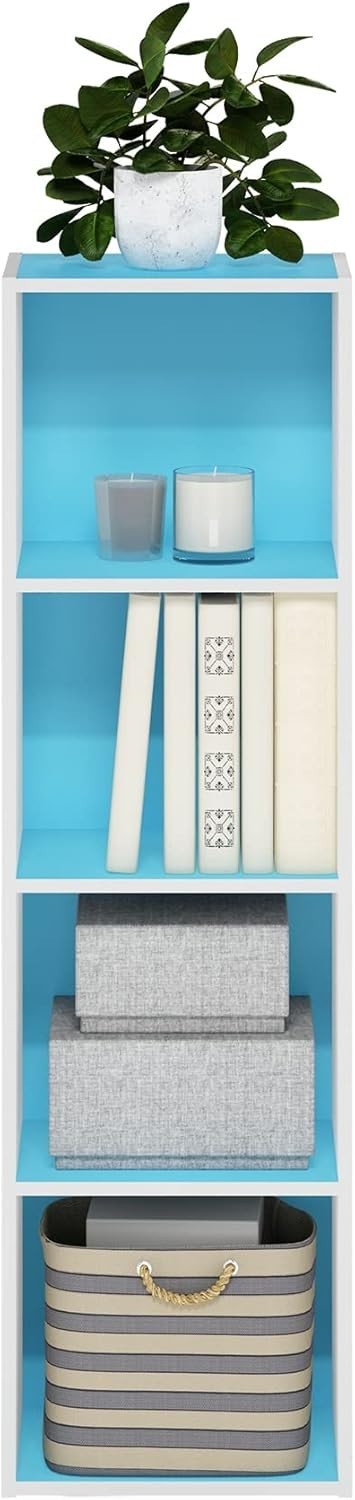 4 Cube Bookcase Small Storage Shelf Compact Organizer Bookshelf Display Blue