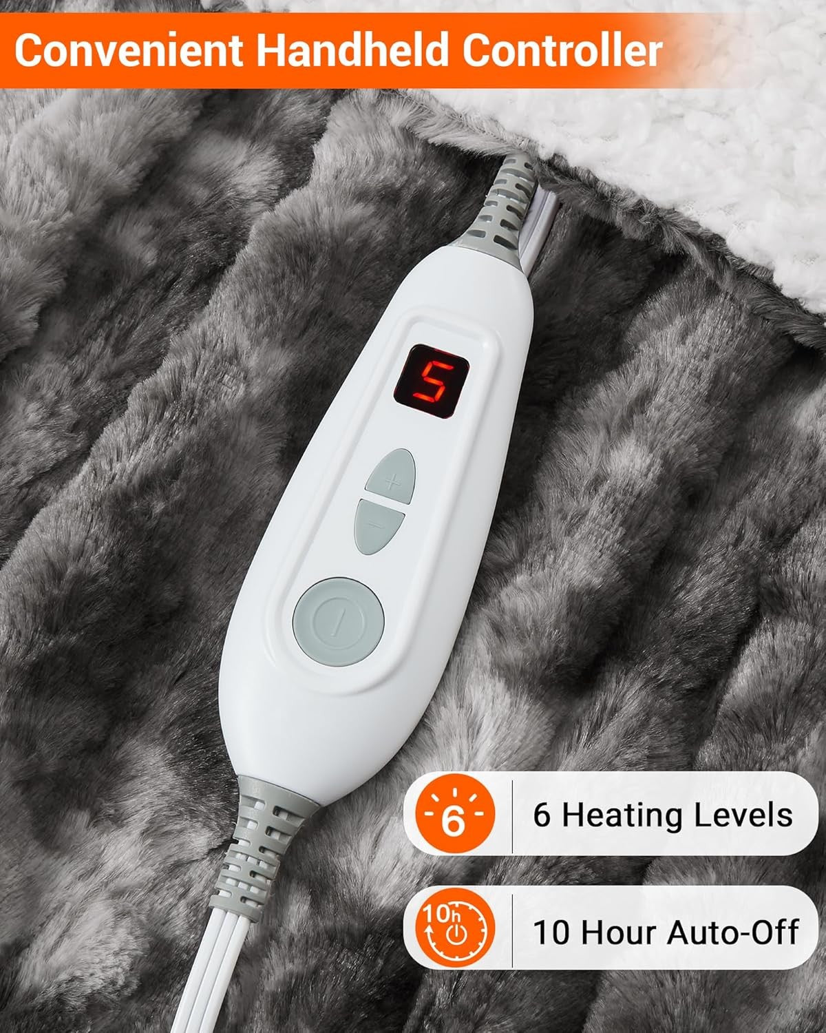 Electric Heated Throw Blanket 6 Heat Settings Auto Off Washable 130x160cm