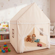 Large Wooden Kids Play Tent Indoor Outdoor Castle w Washable Mat