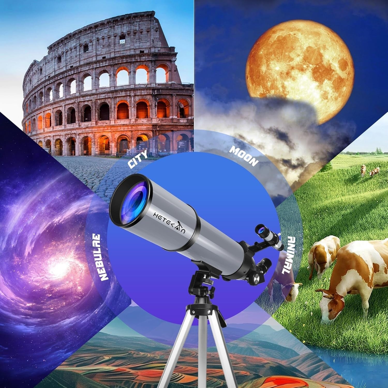 80mm Portable Refractor Telescope 600mm Long Range Moon Star Viewing