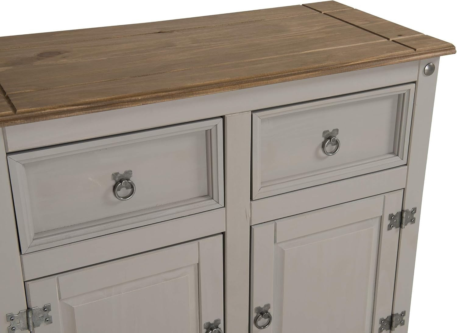 Grey Solid Pine Sideboard 3 Door 3 Drawer Cabinet Rustic Wax Finish