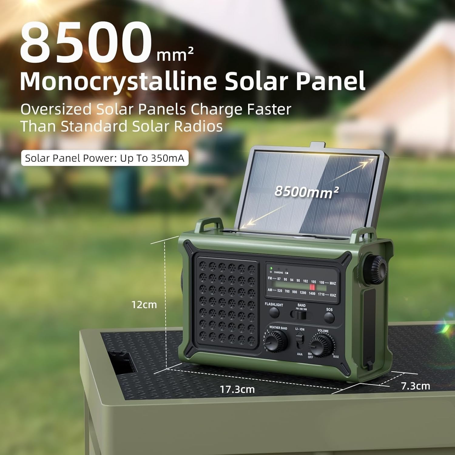 Emergency Solar Hand Crank Radio with 12000mAh Battery & Flashlight