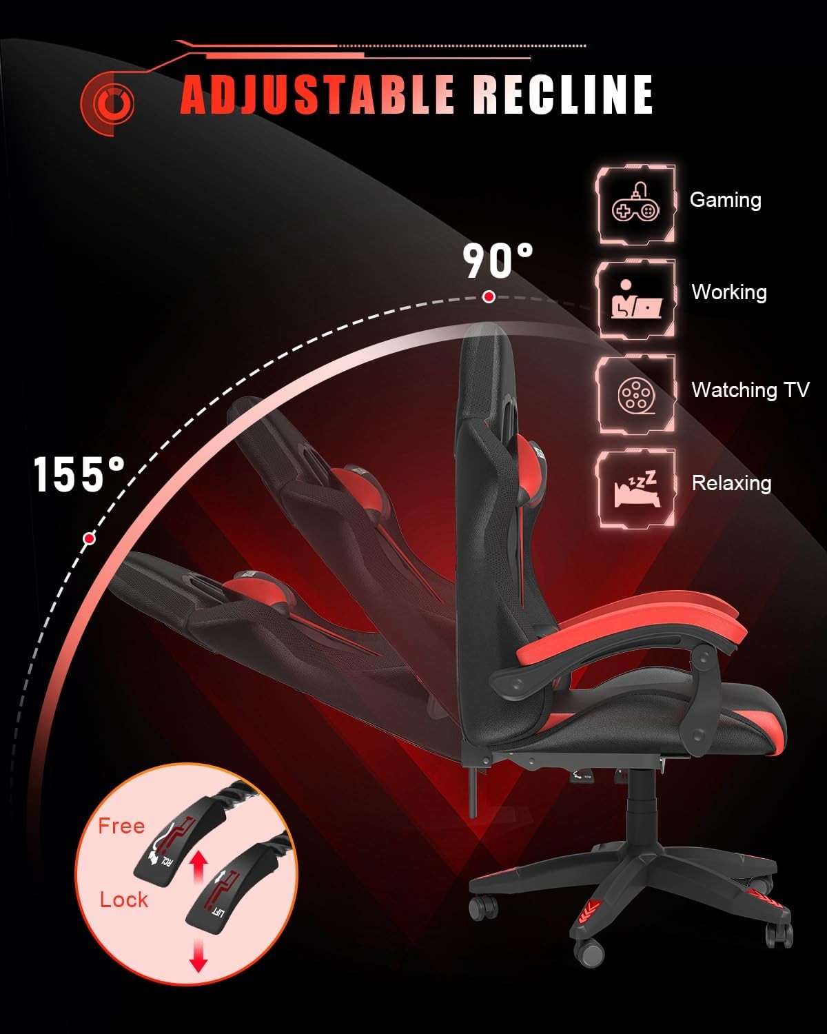 RGB Gaming Chair Recliner Leather w/ Lumbar Headrest