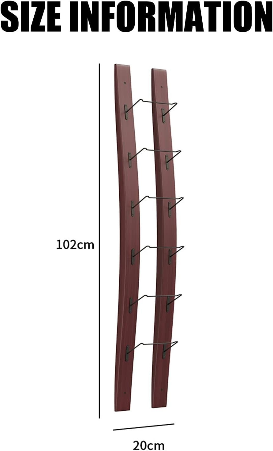 Wall Mounted 6 Bottle Wine Rack Rustic Wood & Iron Vertical Space Saving Display