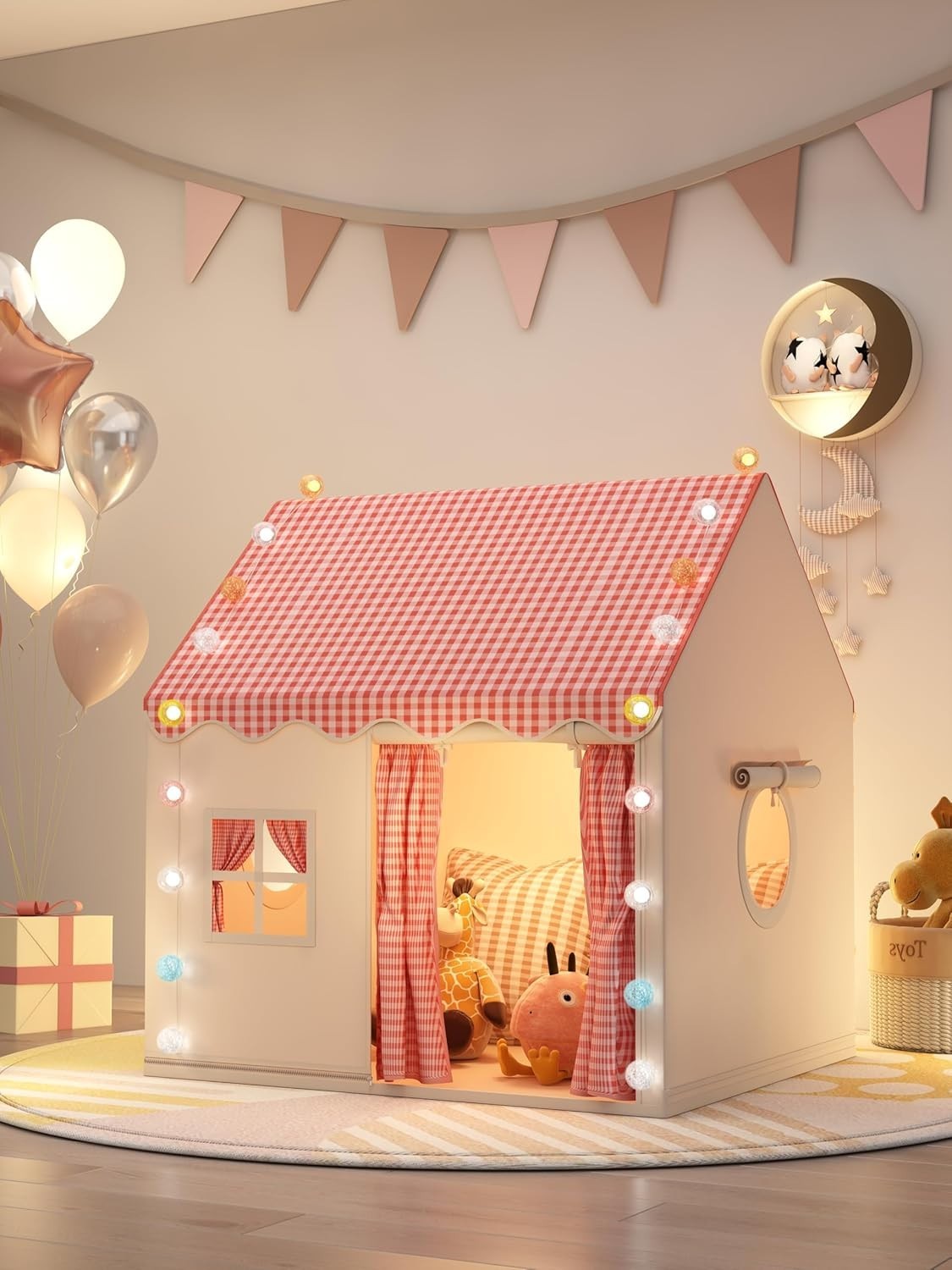 Girls Play Tent with LED Lights Indoor Outdoor Pink Playhouse Ages 3+