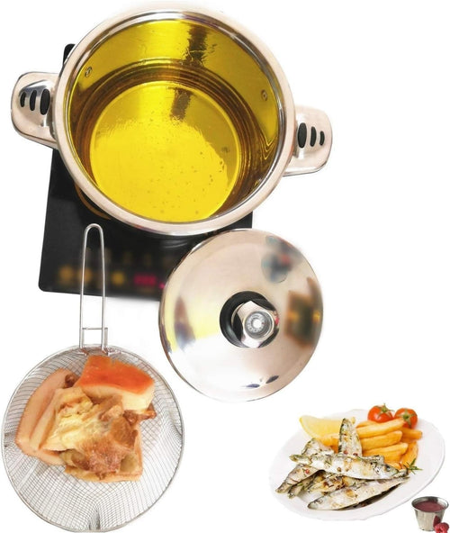 6QT Stainless Steel Deep Fryer Pot Set Basket Lid 3 Ply Saucepan