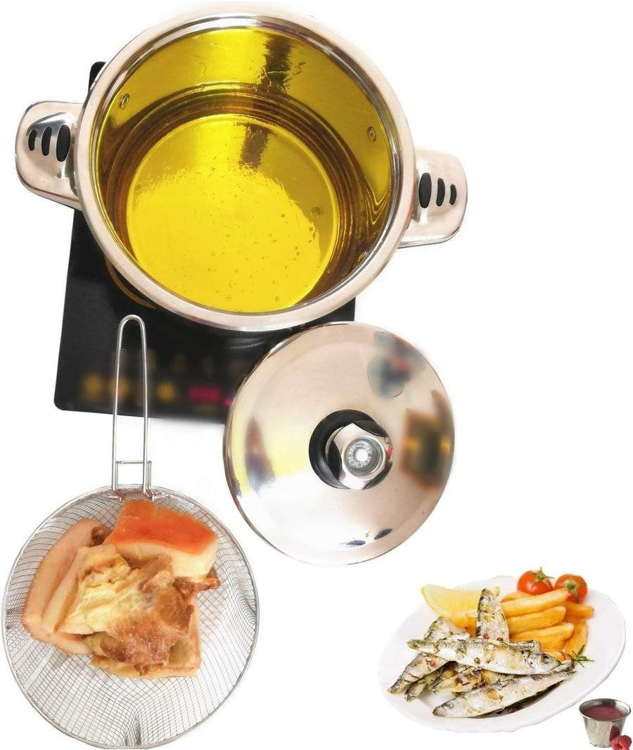6QT Stainless Steel Deep Fryer Pot Set Basket Lid 3 Ply Saucepan