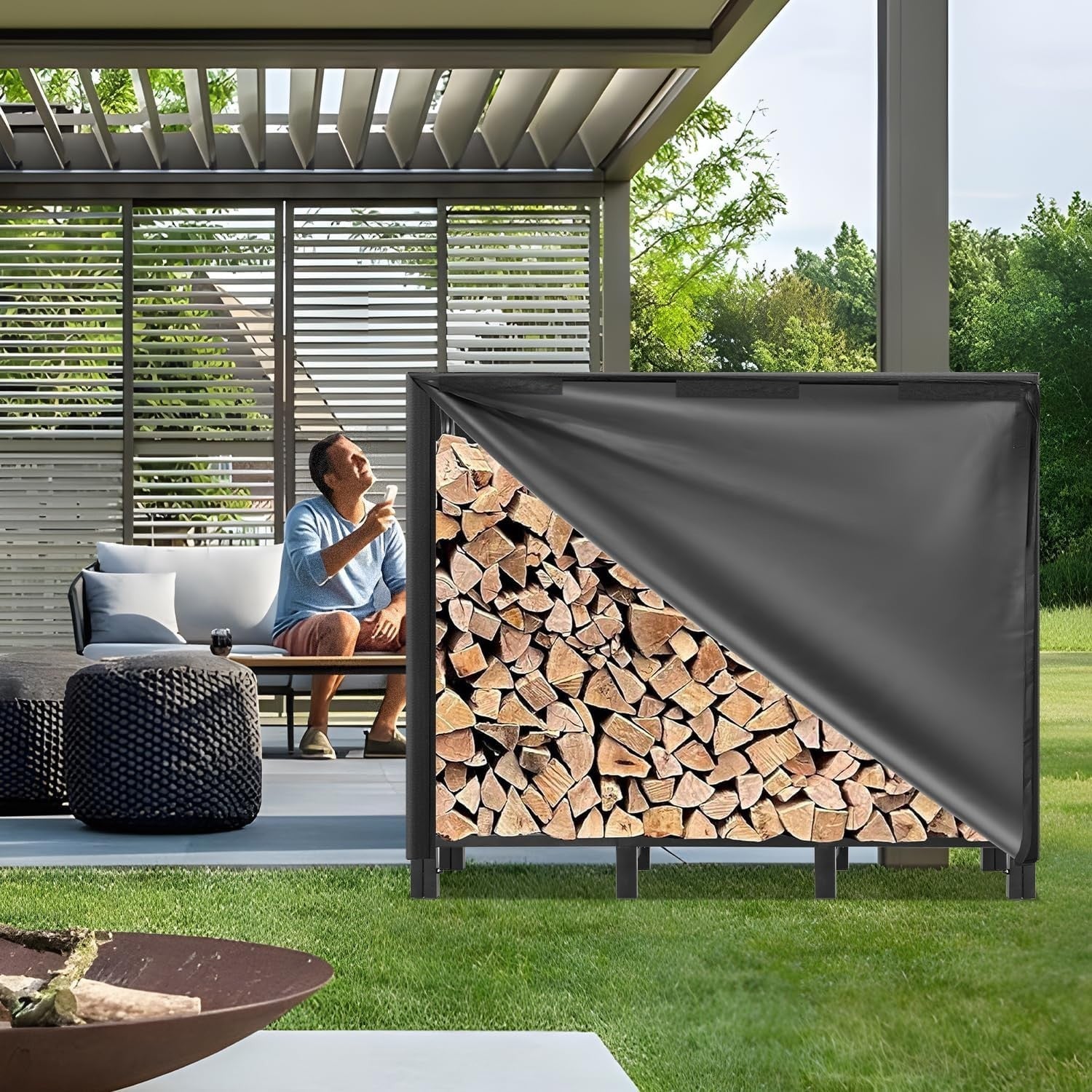 Heavy Duty Outdoor Firewood Rack with Waterproof Cover, Large 122x30.5x100cm