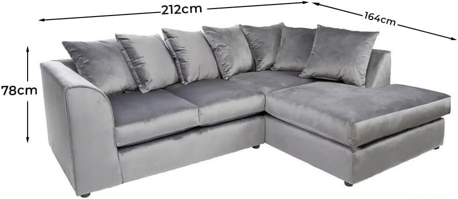 Grey Plush Velvet 4 Seater L Shape Modular Corner Sofa RH/LH - Luxury Comfort