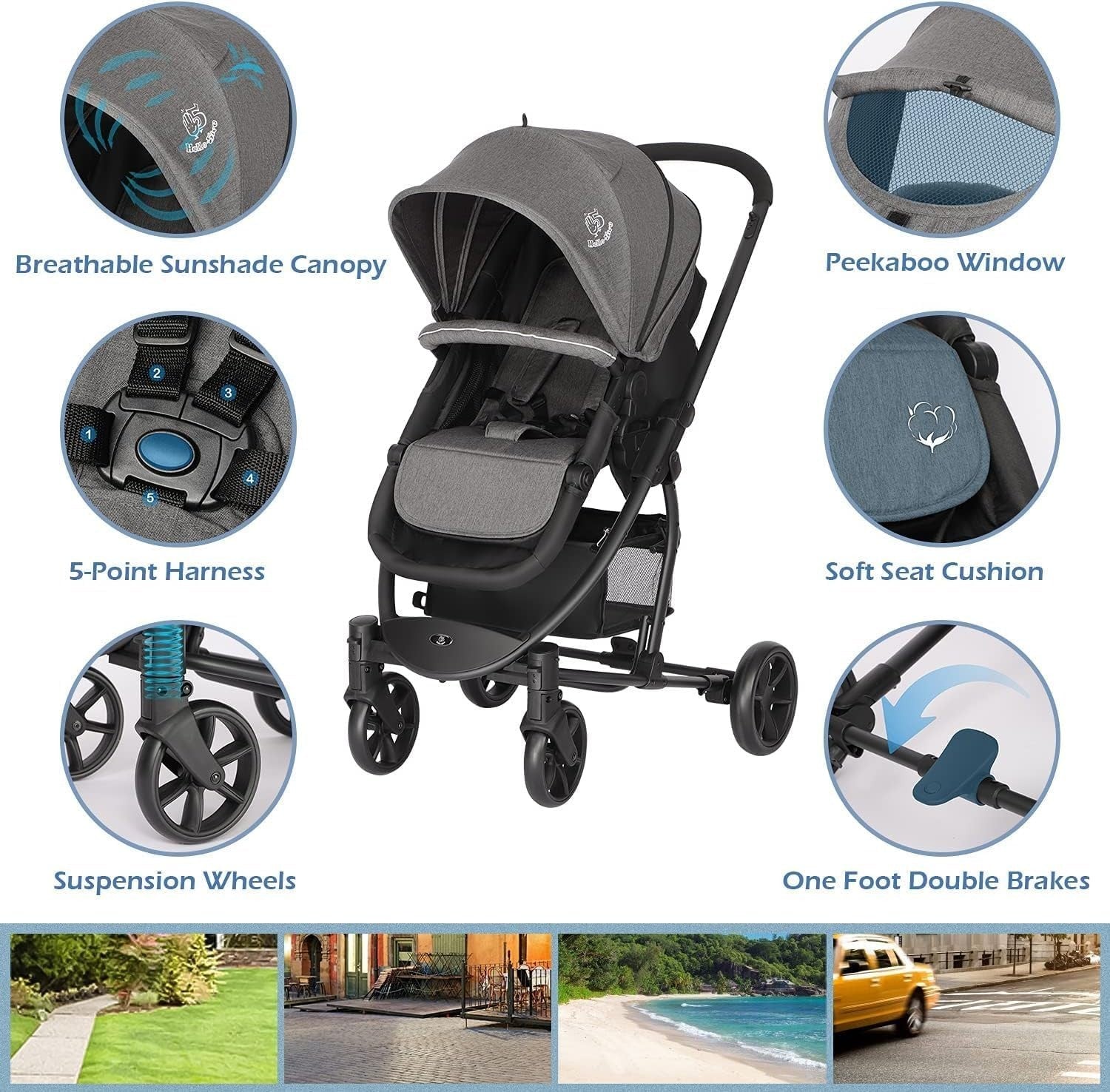 2in1 Baby Travel System Pushchair Reversible Seat Carrycot Lie-Flat Foldable