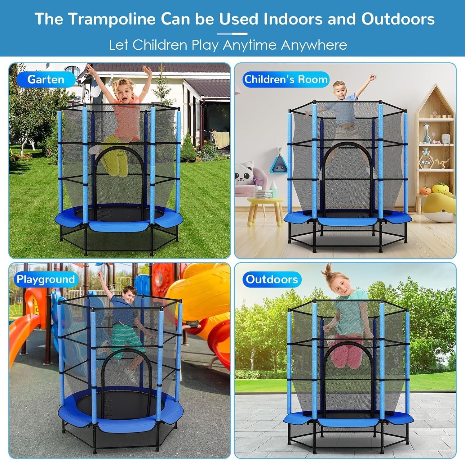55” Kids Trampoline Indoor Outdoor Safety Net Floor Guard Ages 3–10