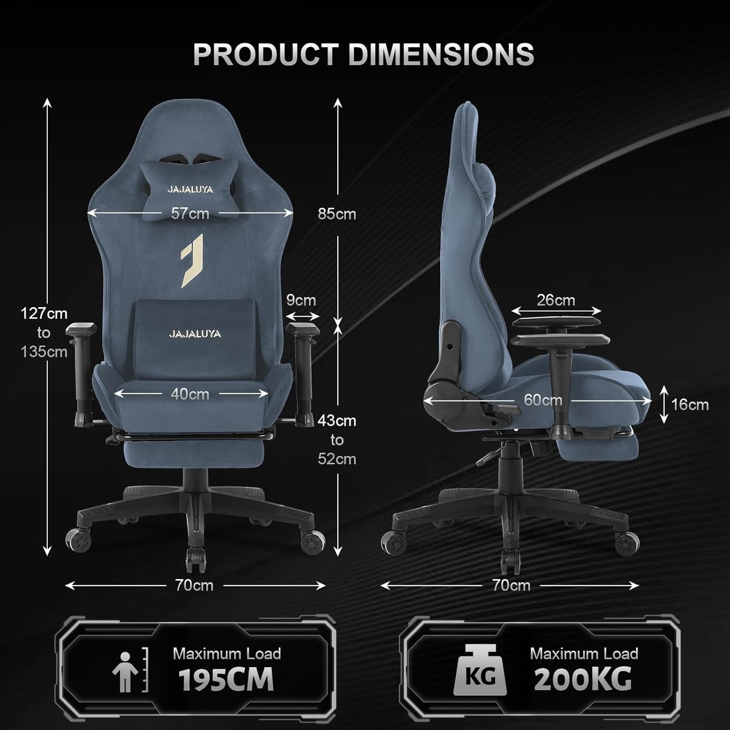 Oversized Gaming Chair with Footrest Massage Ergonomic Office Gray