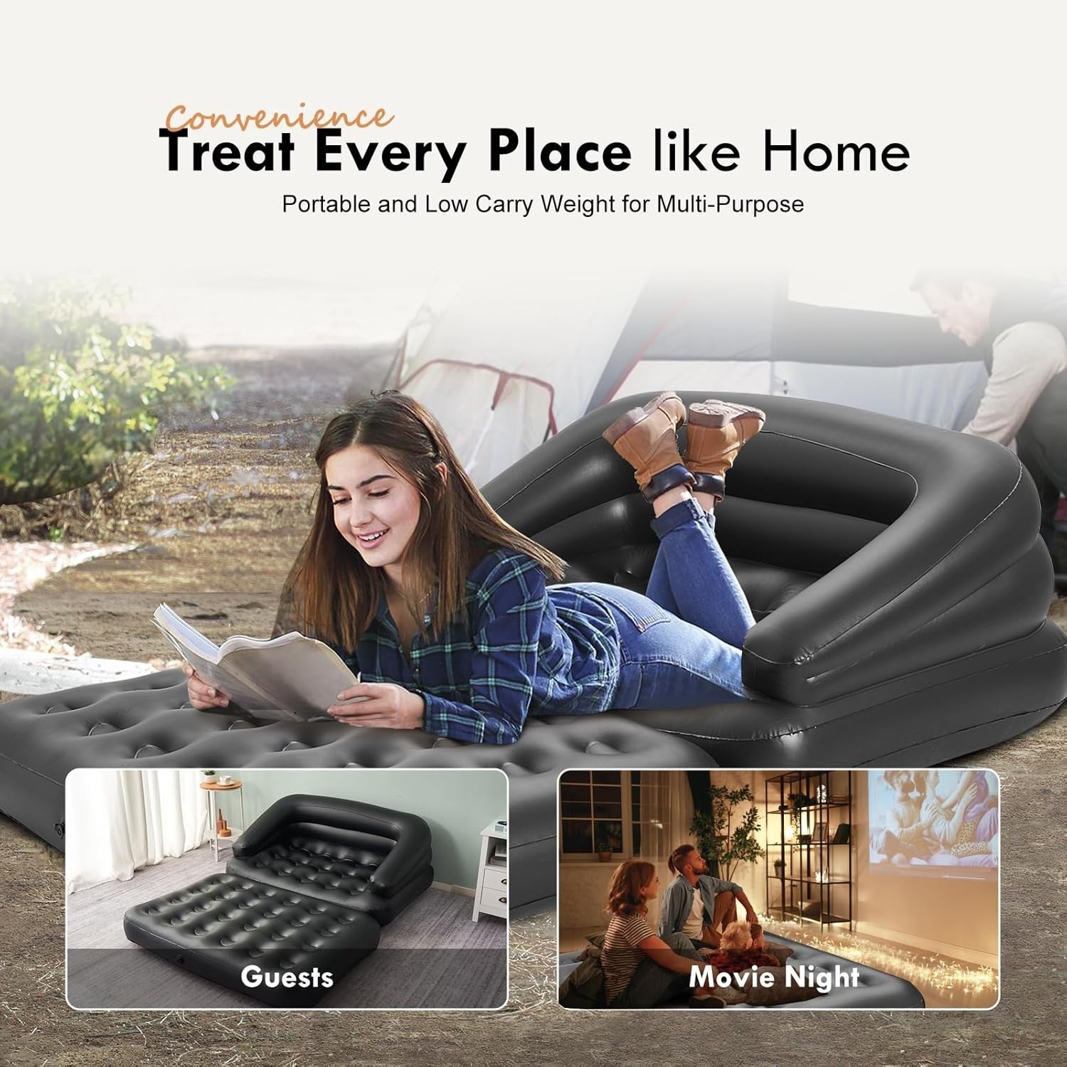 Inflatable Double Air Sofa Bed 198x137x61cm Outdoor Camping Couch