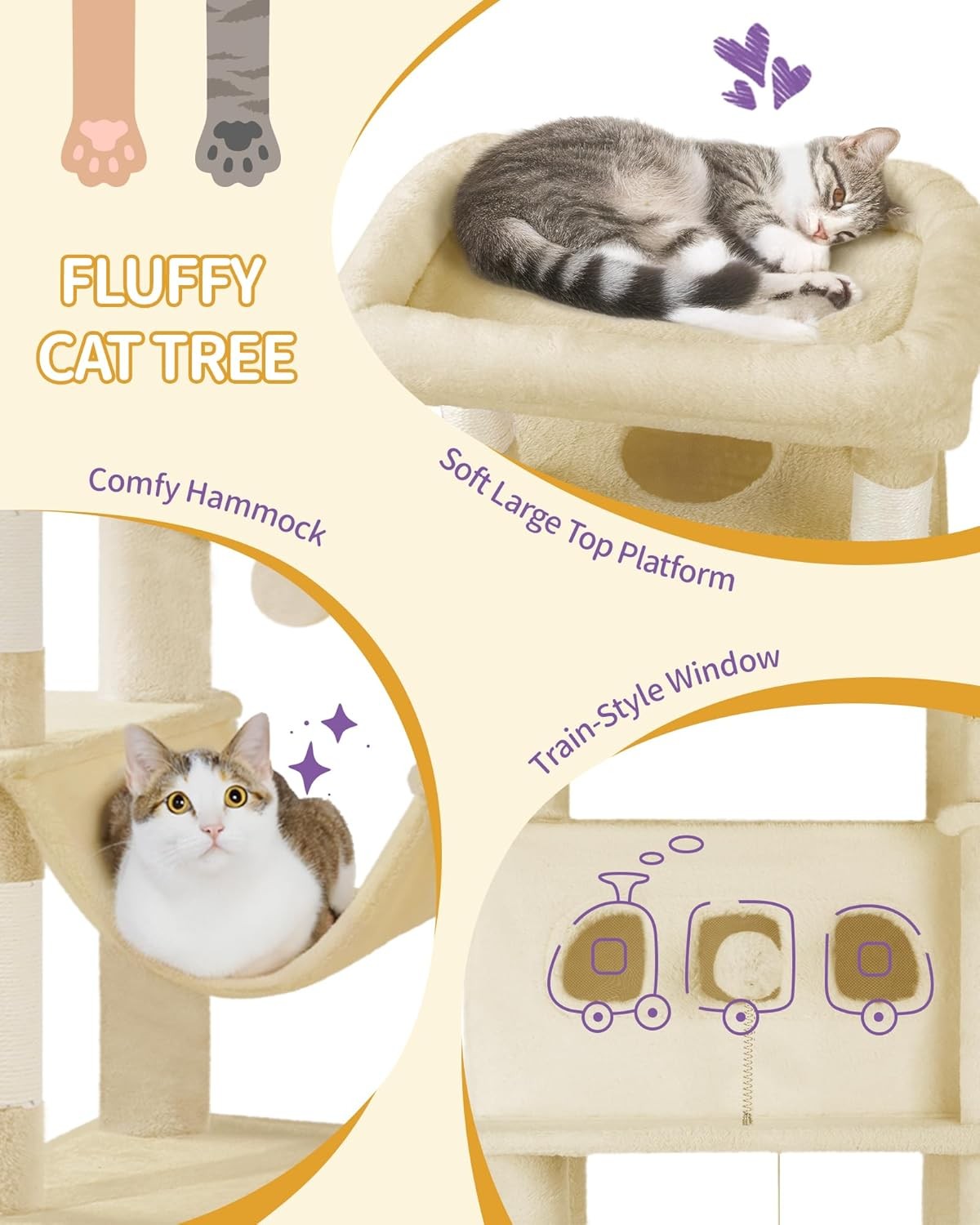 Large Cat Tree 170cm Multi Level Tower with Condo Hammock Scratch Posts