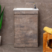 550mm Brown Wood Floor Standing Vanity Unit with Ceramic Basin & Soft Close