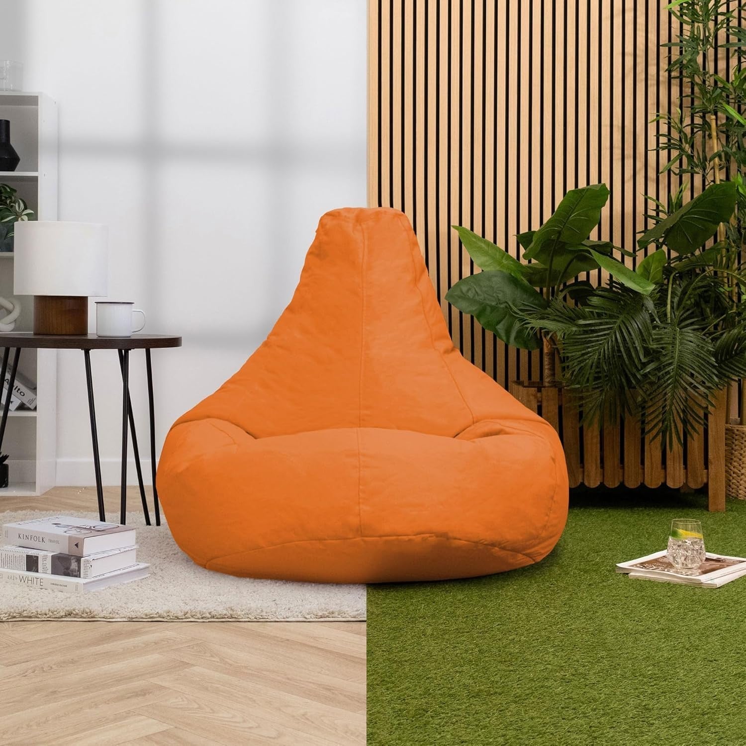 Large Orange Bean Bag Chair Water-Resistant Recliner Indoor Outdoor
