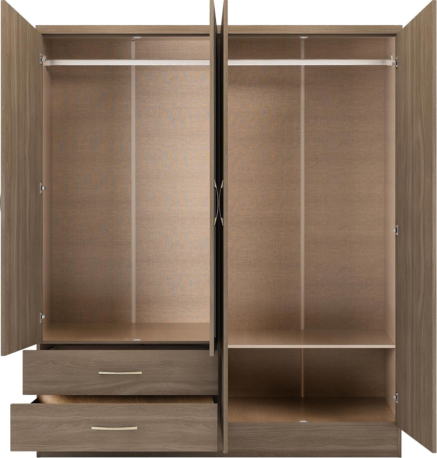 Rustic 4 Door 2 Drawer Oak Wardrobe with Mirror & Spacious Storage