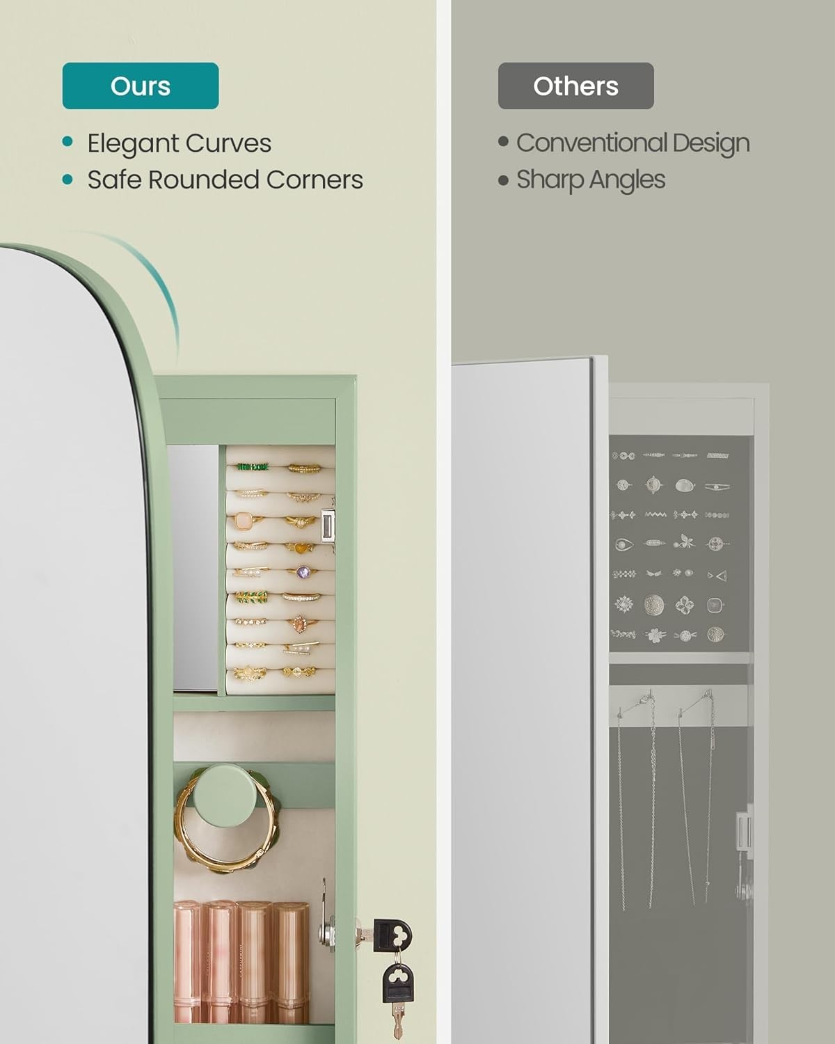 Laurel Green LED Wall Mounted Jewelry Cabinet Mirror Lockable Wide Storage