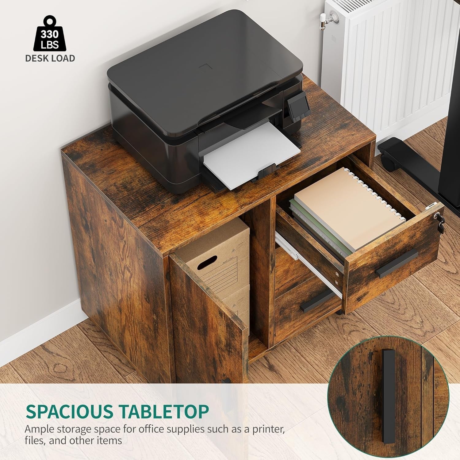Mobile File Cabinet 3 Drawer Lockable Rolling Office Printer Stand