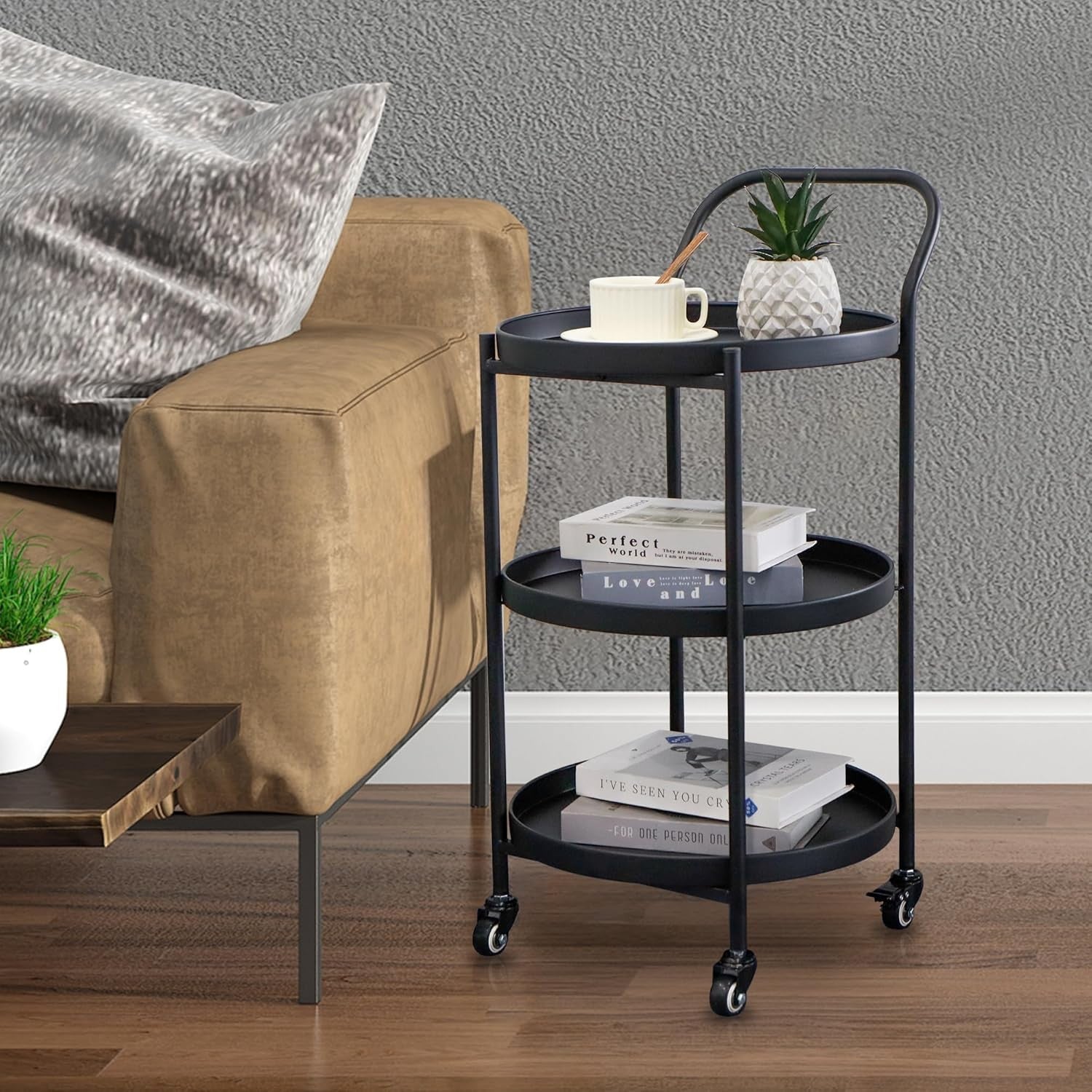 3 Tier Rolling Bar Cart Metal Serving Trolley with Wheels Lockable Storage