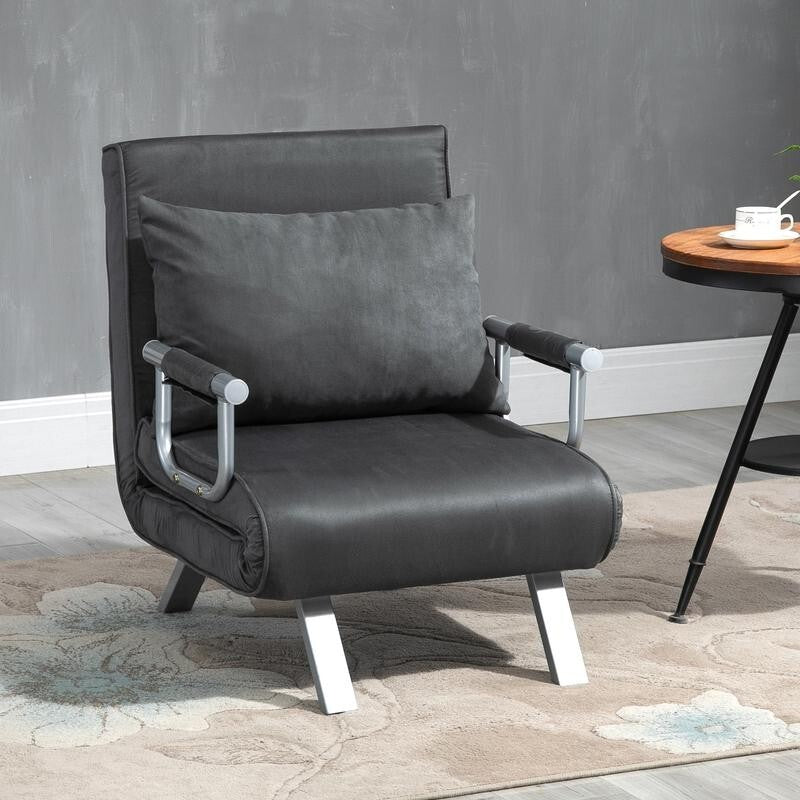 2-Seater Recliner Chair Sofa Bed – Adjustable Dark Grey Sleeper Seat w/ Pillow