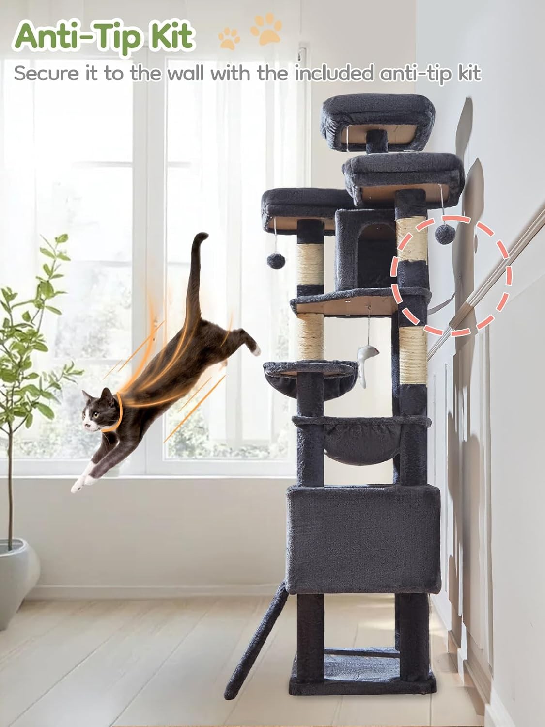 Large Cat Tree 193cm Multi Level Tower Scratching Post Condos for Indoor Cats