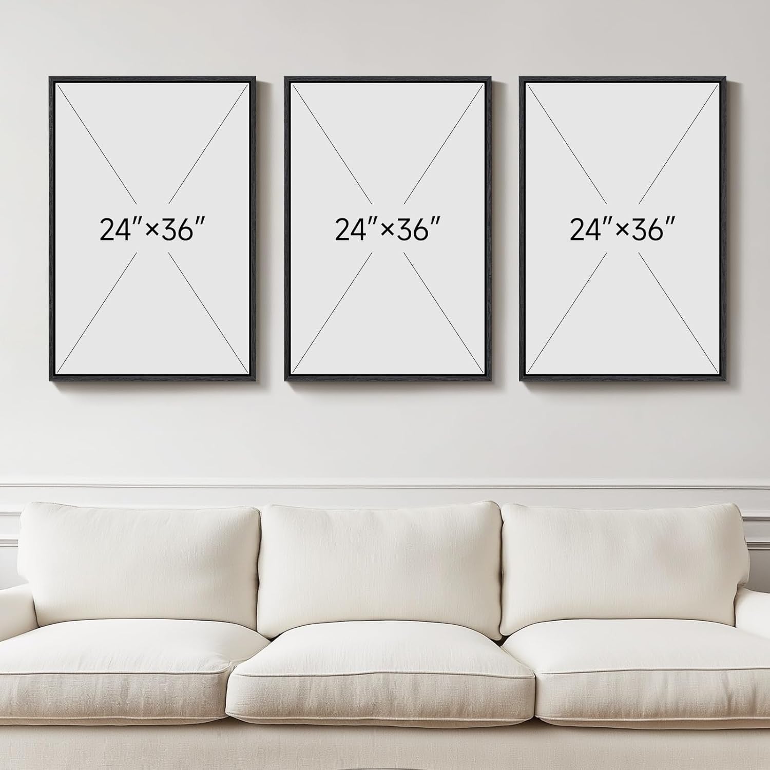 3-Piece Navy Blue & Grey Abstract Canvas – Large Modern Wall Art 24x36in