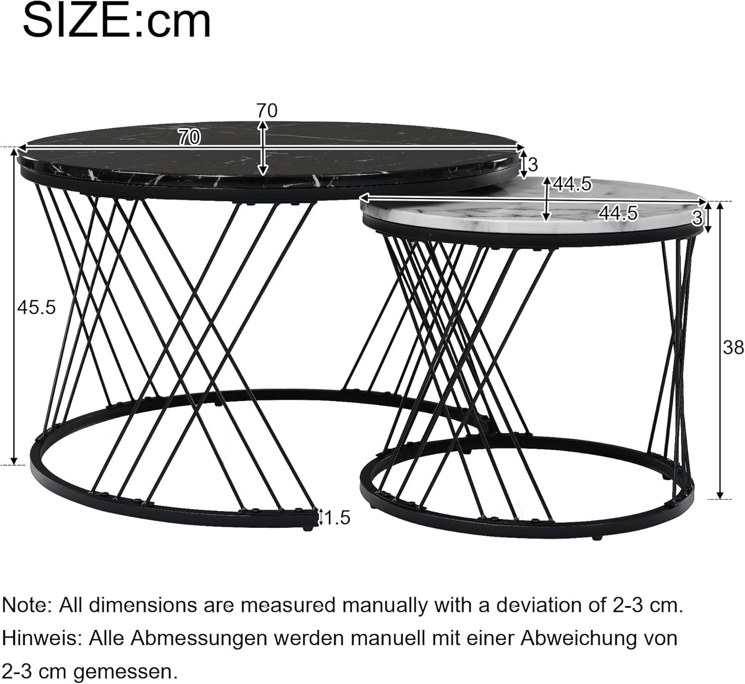 Space Saving Nesting Coffee Table Set Marble Look 2-in-1 Side End Tables